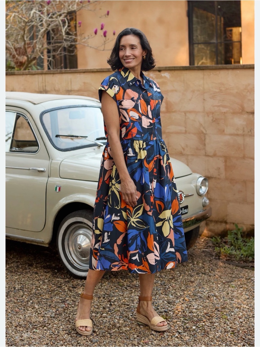 MAYE 100% Cotton Harper Shirt Dress in Maisie Floral Button-Front Midi Dress S
